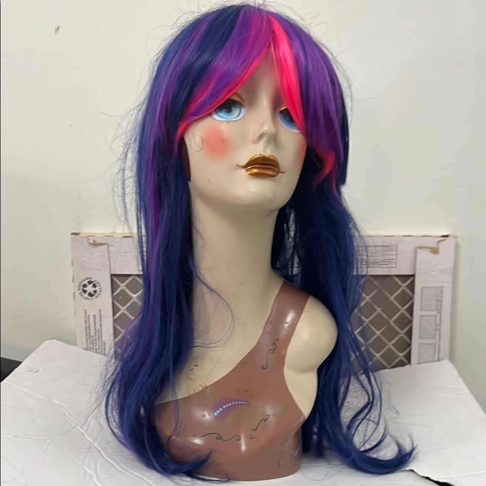 WIG VIBRANT PURPLE PINK & BLUE WIG 29in LONG
